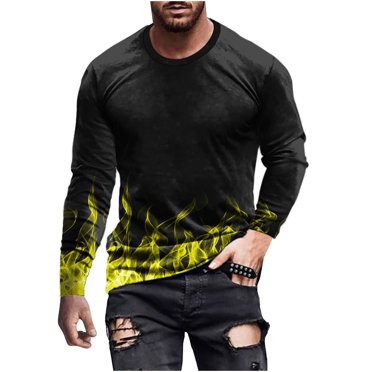 HKEJIAOI T-Shirts pour Hommes T-Shirts Graphiques Vintage à Manches Longues Col Rond Chemises pour Hommes T-Shirts Graphiques Jaune,P