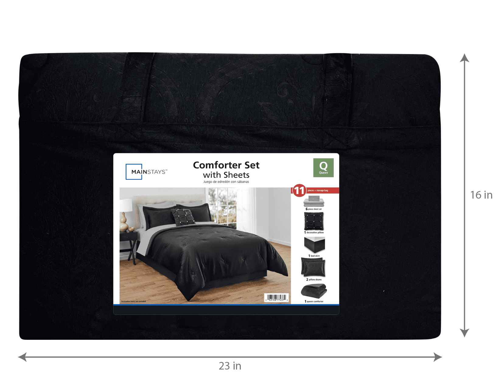 Mainstays 11-Piece Bed in a Bag Comforter Set with Sheets, Black Velvet, Queen
