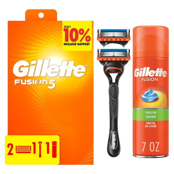 Gillette Fusion5 Shaving Razor for Men, 1 Razor Handle, 2 Razor Blade Refills and 1 Fusion Sensitive Shaving Gel