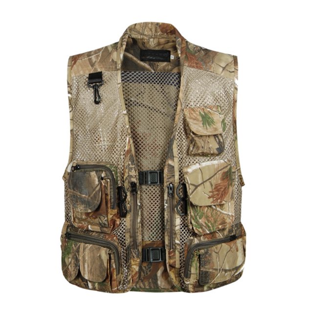 LUXUR Mens With Multiple Pockets Cargo Jacket Fishing Climbing Utility Vests Desert M