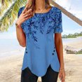 thumbnail image 1 of DPTALR T-shirt Imprimé Ample pour Femmes Boutons Manches Courtes Blouse Col Rond Hauts Décontractés, 1 of 6
