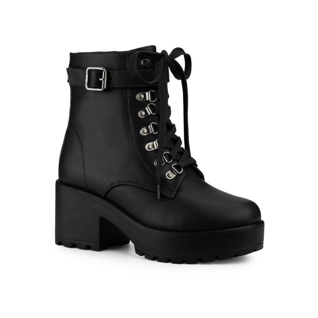 Unique Bargains Bottes de Combat à Cheville à Plateforme à Talon Épais pour Femmes