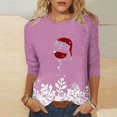 thumbnail image 1 of Meichang T-Shirts à Manches 3/4 pour Femmes de Noël avec Verre de Vin, T-Shirts Graphiques Décontractés à Col Rond, Chandail à Enfiler Coupe Ample, Hauts des Fêtes en Liquidation, Cadeaux de Noël, 1 of 3
