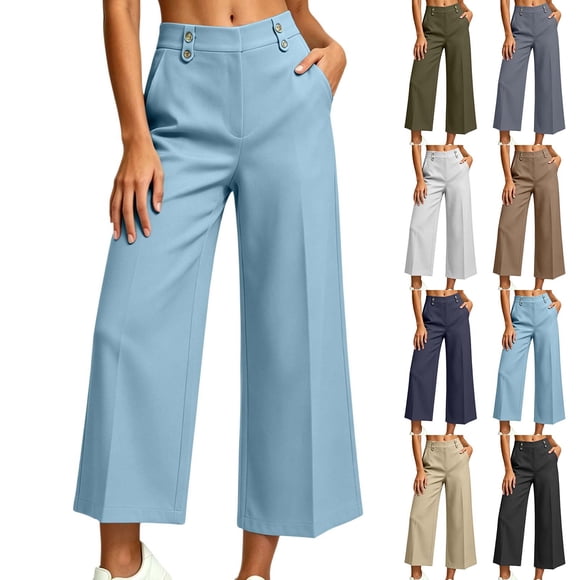 XZNGL Golf Pants for Women, High Waist Cropped Straight Leg with Button Front Closure, Side Pockets, Polyester Spandex Blend, Casual Outdoor Work Trousers