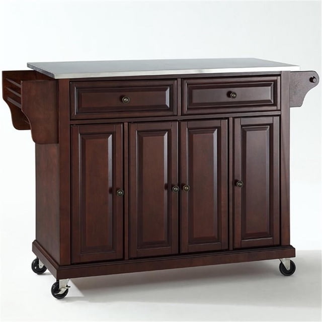 Bowery Hill Stainless Steel Top Kitchen Cart in Mahogany
