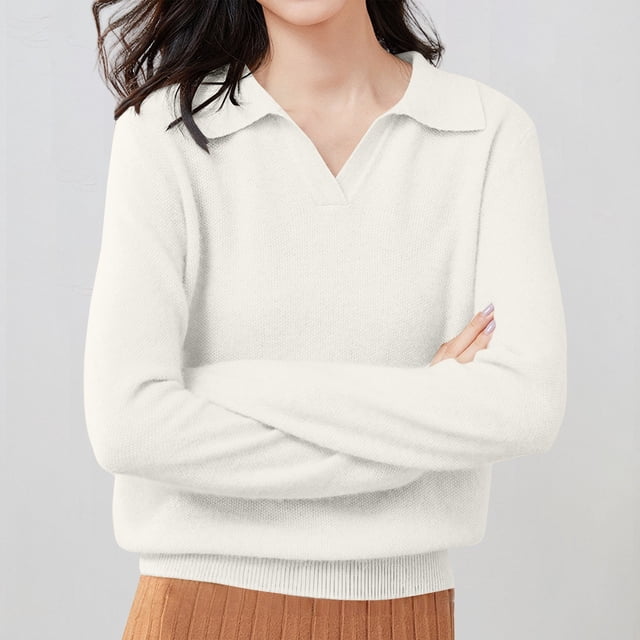 Polo Pullover Sweater Soft Warm Cozy Collared Sweaters Long Sleeve Oversized Sweatshirt Basic Sweater Tops Oversized Sweaters Cable Knit Lightweight Knit Merino Wool Seamless Sweater White 3XL