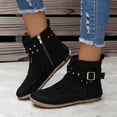 thumbnail image 2 of Bottines pour Femmes Confortables Couleur Unie à Franges Grande Taille Décontractées Mi-Cylindriques Tête Ronde Style Western, 2 of 9