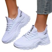 Women's Running Shoes Breathable Mesh Non Slip Lace up Sneakers Lightweight Athletic Gym Casual Fashion Walking Shoes White Size 7.5