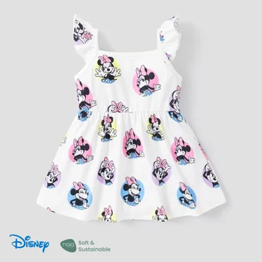 Disney Minnie Mouse Robes pour Bébés Filles à Motif, Manches à Volants, Ensembles pour Filles, Vêtements pour Petites Filles Tailles 3M-6T Blanc