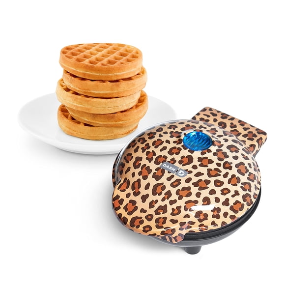 DASH Mini Maker pour Gaufres Individuelles, Pommes de Terre Rissolées, Pépites Céto Faciles à Nettoyer, Surfaces Antiadhésives, 4 Pouces, Léopard Orange