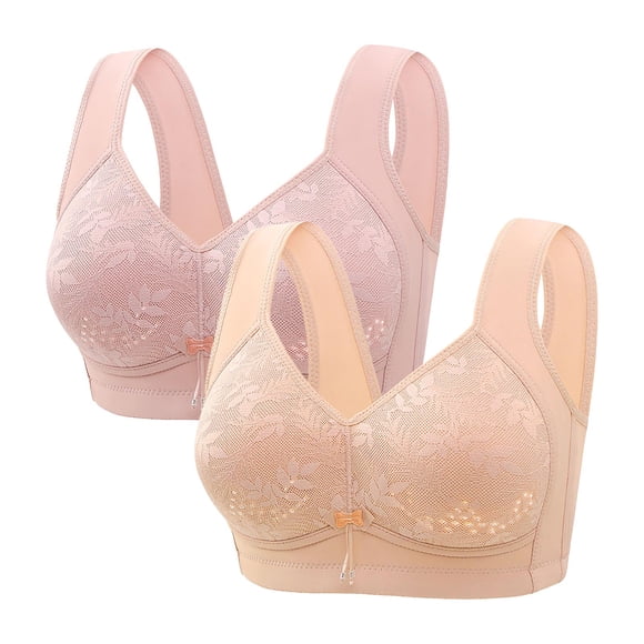 Fall/Winter Savings! Srobpty Womens Comfortable Everyday Bra, Women's Middle Aged and Elderly Comfortable Soft Thin Printed Underwear Large Size Underwear Bra Adjustable Shoulder Straps 2PC