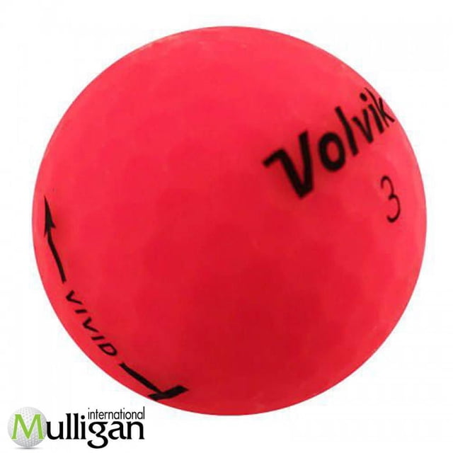 Mulligan - 60 Volvik Vivid - Matte - 4A Recycled Used Golf Balls, Pink showing a close-up of a matte pink golf ball with black Volvik branding, number 3, and vivid directional arrows, designed for soft feel, near-green control, and excellent tee-to-green distance, ideal for eco-conscious golfers.