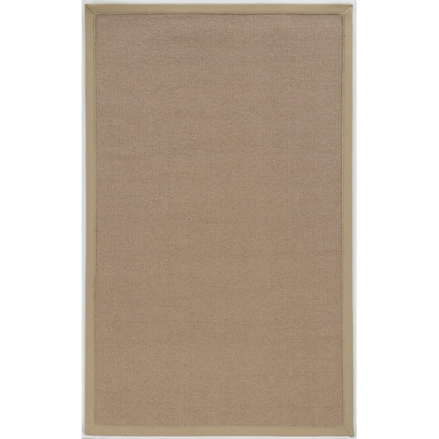 Athena Cork & Beige 5' x 8' Area Rug with a solid cork-coloured wool surface and beige cotton binding, tufted with mitered corners, crafted in the USA, suitable for layering and defining spaces in transitional home decor.