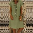 thumbnail image 2 of CHUANK Robes en Lin pour Femmes Été Grande Taille Manches Courtes Col en V Longueur Genou Robe Ample Décontractée Confortable Robe de Plage Soldes de Liquidation 2024, 2 of 6