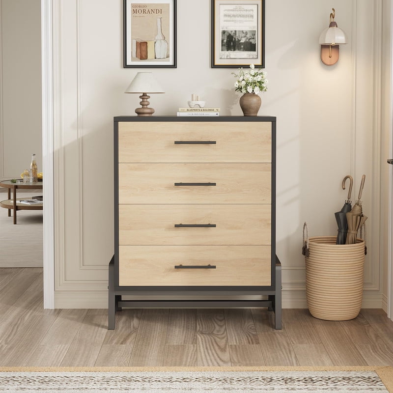 TROPOW 38.6" Tall 4-Drawer Dresser – Modern Farmhouse Chest with Deep Storage Drawers, Waterproof Top & Robot Vacuum Clearance – Bedroom, Nursery, Closet, or Entryway Organizer