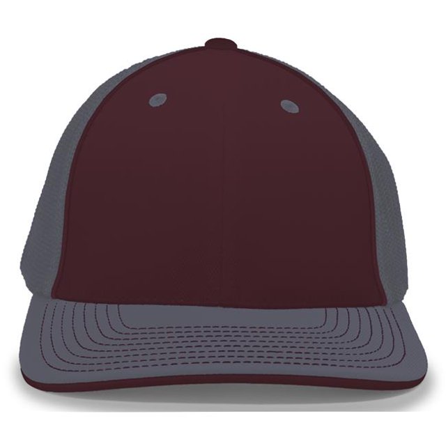 Pacific Headwear 404M.93Q.XS Trucker Flexfit Cap, Maroon & Graphite - Extra Small