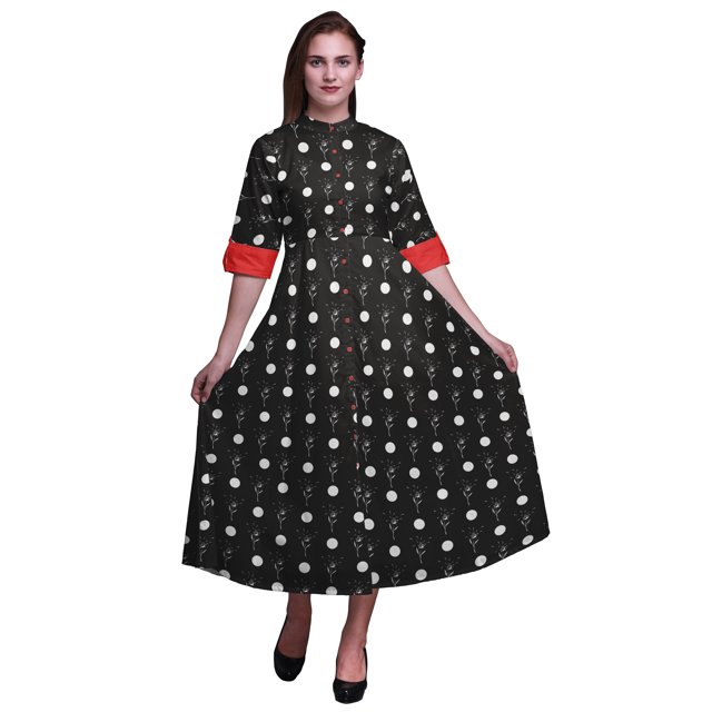 Bimba Robe à Manches Roulées pour Femmes à Imprimé Feuilles, Col Mandarin, Chemise Boutonnée - Moyen