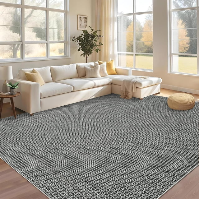 YUSAZENS 5 x 7 Washable Boho Non-Slip Area Rug for Dining Room, Soft Ultra-Thin Waffle Print Carpet for Bedroom, Living Room, Indoor Floor Rug Dark Gray