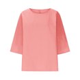 thumbnail image 4 of QATAINLAV Ventes du Jour Liquidation, T-Shirts Surdimensionnés pour Femmes Manches 3/4 Col Rond Hauts Décontractés Amples T-Shirts Basiques Blouse Coton Lin Tenues Tendance Été 2025 Orange TTTG, 4 of 5