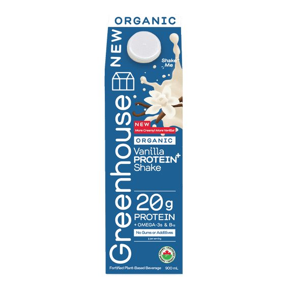 Greenhouse Organic Fortified Protein Vanilla Shake, 20g Complete Protein, Low Sugar, Vegan, 900mL