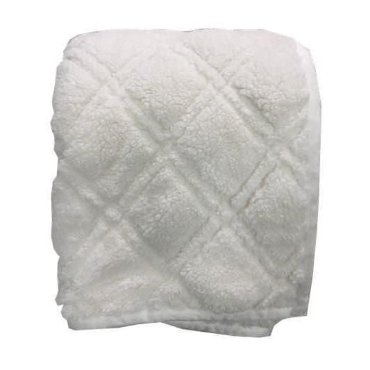 hometrends Quilted Sherpa Throw folded, showing white sherpa fabric with quilted diamond pattern, a soft and cozy throw blanket ideal for adding warmth and texture to living room or bedroom