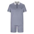 thumbnail image 3 of Cameland Two Piece Short Outfits Men Color Block Tracksuits Sport Summer Short Sleeve and Shorts Set for Men, 3 of 5
