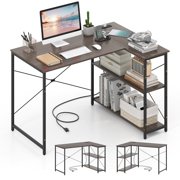 Giantex L-shaped Computer Desk, Corner Desk w/Reversible Shelves, Writing Study Workstation for Home Office, Gray