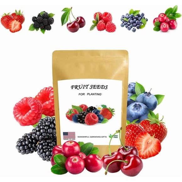 GSDWIUEW 1200+ Mix Fruit Seeds, Berry Seeds-6 Variety Heirloom Organic, Include Strawberry Seeds, Raspberry Seeds, Mulberry Seeds, Cranberry Seeds, Cherry Seeds, Blueberry Seeds