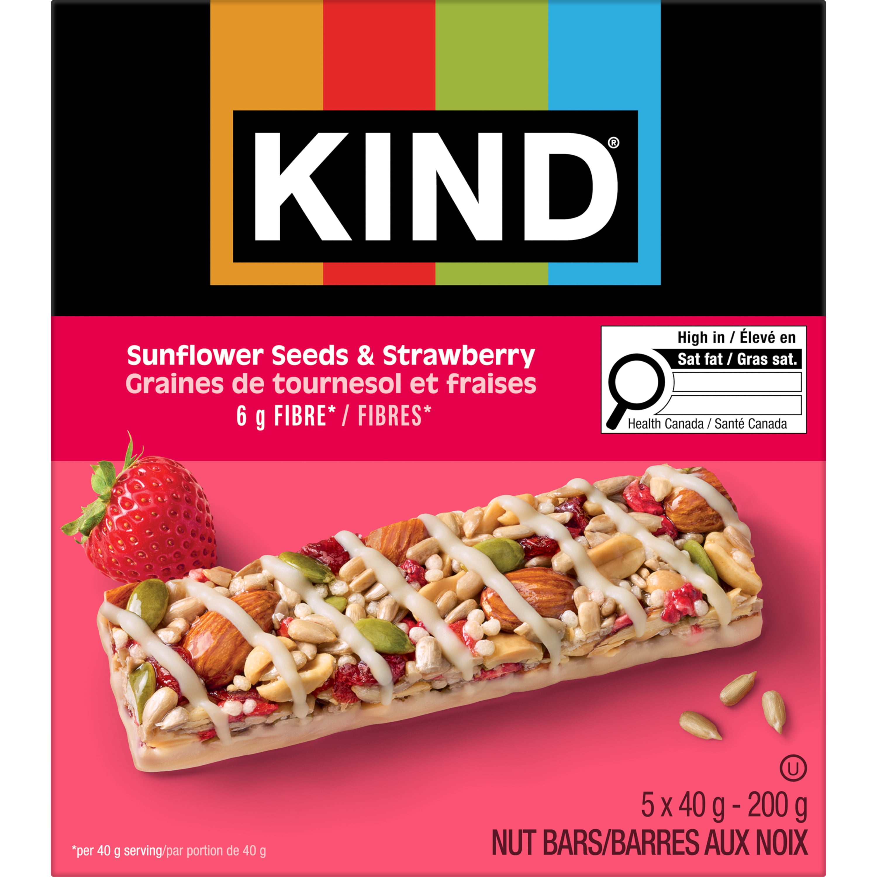 KIND Barres aux Graines Fruits & Noix, Graines de Tournesol & Fraise, 40g, 5 Barres