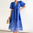thumbnail image 2 of Ketyyh-chn99 Robes d'Invitée de Mariage pour Femmes Grande Taille Robe Évasée à Fleurs Robe Mini Décontractée Ample Confortable à Rayures à Manches Longues Longue Robe Bleu,G, 2 of 4
