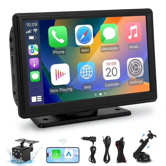 7" Wireless Carplay Screen for Car with Dash Cam, Portable Carplay & Android Auto, Car Stereo Touchscreen with 1080P Backup Camera