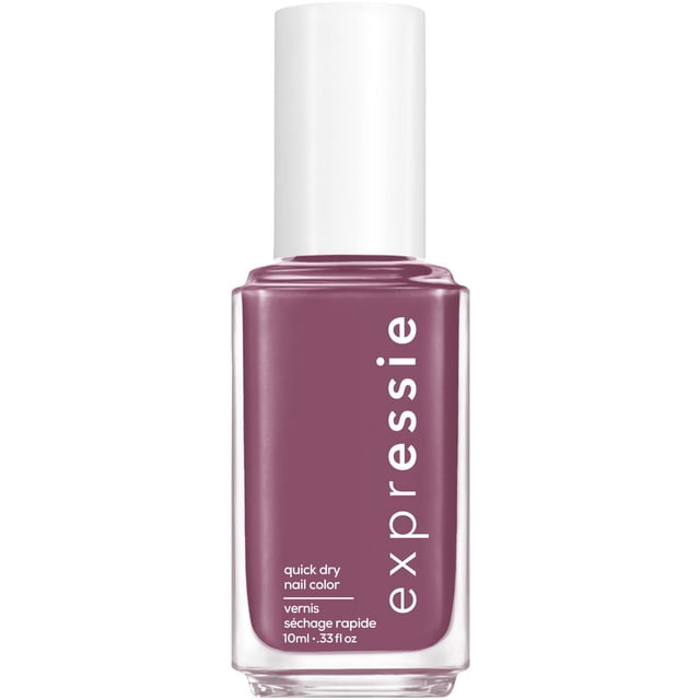 essie expessie quick-dry nail polish in mauve with a white cap, 10ml bottle designed for fast drying and easy application using a patented angled brush, suitable for quick nail care and lacquers