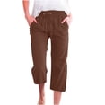 thumbnail image 1 of Bocqde Womens Capri Pants Cotton Linen Elastic Waisted Drawstring Casual Cropped Trousers with Pockets, 1 of 4