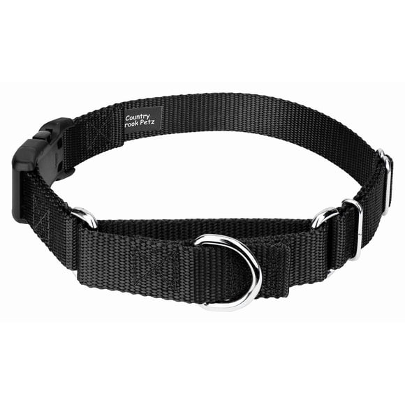 Country Brook Petz Heavy Duty Nylon Adjustable Martingale Dog Collar with Deluxe Buckle for Small Medium Large Breeds - 30+ Vibrant Color Options (3/4 Inch Small Black)