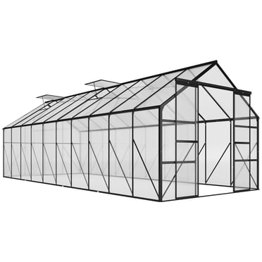 Outsunny Polycarbonate Greenhouse Kit with Vent Rain Gutter Door, Black