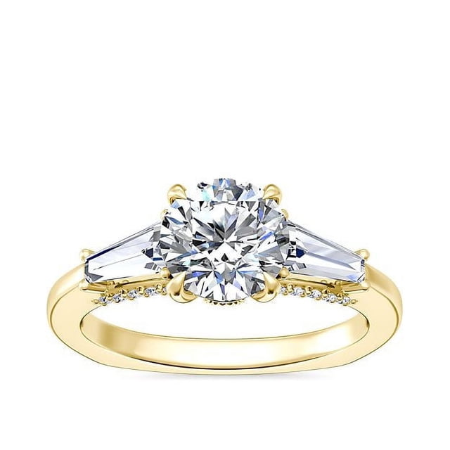 0.90 T.C.W Round Shape Natural Diamond Latest Design Three Stone Wedding Ring for Ladies Solid 14K Yellow Gold Size 8