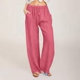 thumbnail image 2 of Timegard Cotton Linen Pants for Women Elastic Waist Drawstring Fall Travel Casual Pants with Pockets, 2 of 5
