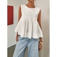 thumbnail image 4 of Débardeur Blouse Sans Manches à Basque Plissé d'Été pour Femmes, Col Rond, Style Babydoll Y2K, Chemisier Chemise Blanc G, 4 of 9