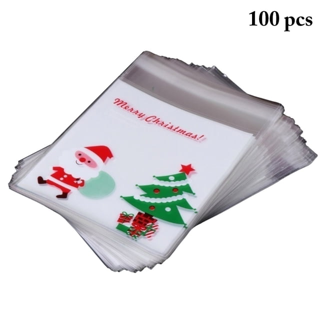100PCS Christmas Treat Bags Creative Patterns Cookie Bags Candy Treat Bags