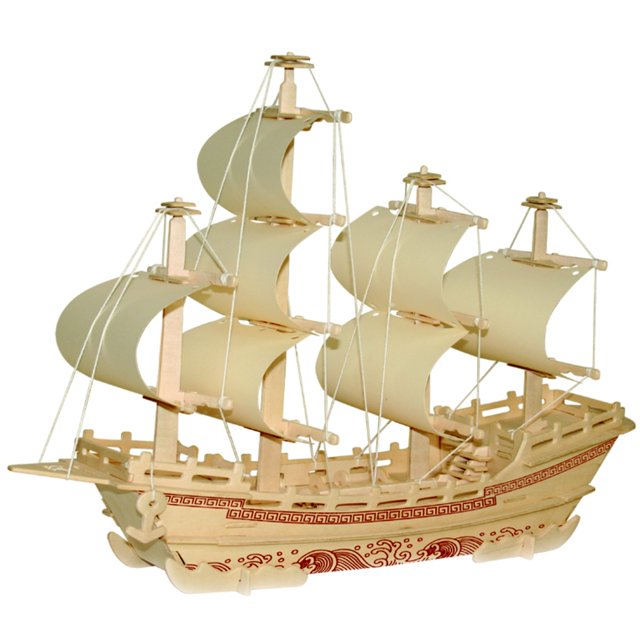 Kit de Casse-Tête en Bois pour Enfants Bricolage Design de Navire Marchand Tour en Bois Kit de Modèle en Bois