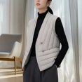 thumbnail image 4 of Mceream Sleeveless V Neck Puffer Jacket For Women Lightweight Buttons Striped Texture Packable Vest Plus Size Outwear Sudaderas Con Capucha Para Mujer Gray M, 4 of 6