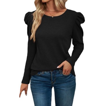 Innerwin T Shirt Long Sleeve Women Tee Loungewear Solid Color Casual T-shirt Black M