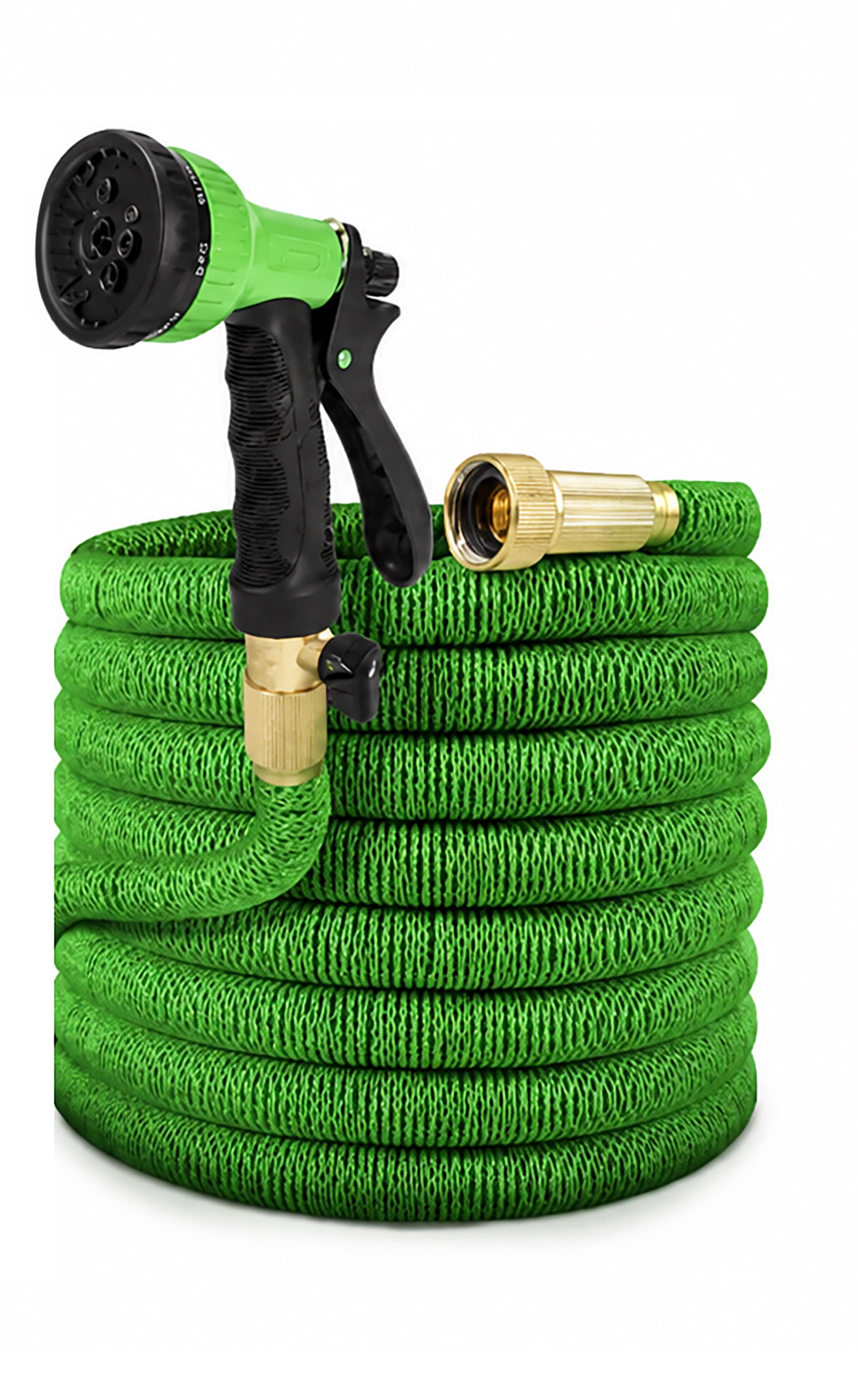 25FT Expandable Garden Hose - Lightweight Flexible Anti‑Kink Hose with 8‑Function Spray Nozzle, 3/4" Solid Brass Connectors, Durable Latex Core & Fabric Cover(Green)