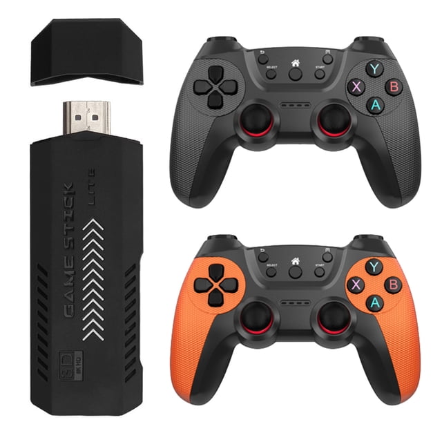 Graflsoa Ultimate X2 Ultra Manette de Jeu Sans Fil avec une Manette de Jeu HD Noire avec Sortie HDMI et Deux Manettes Sans Fil, l'Une en Noir et l'Autre en Noir et orange. Conçue pour le Jeu Rétro avec Plus de 30 Simulateurs Classiques en HD, Manettes Sans Fil 2,4G Doubles pour un Jeu Sans Lag, et Stockage Extensible 128G. Comprend des Accessoires comme un Câble HD, un Récepteur et un Câble d'Alimentation pour une Commodité plug-and-play.