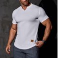 thumbnail image 1 of asjyhkr Mens Workout Compression T Shirts Ribbed V Neck Short Sleeve Tops Summer 2025 Gym Athletic Running Tees, 1 of 9