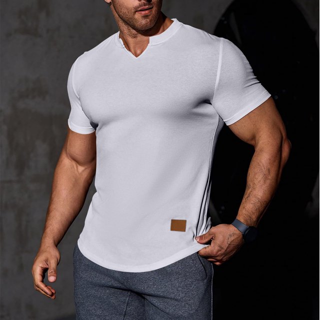 asjyhkr Mens Workout Compression T Shirts Ribbed V Neck Short Sleeve Tops Summer 2025 Gym Athletic Running Tees