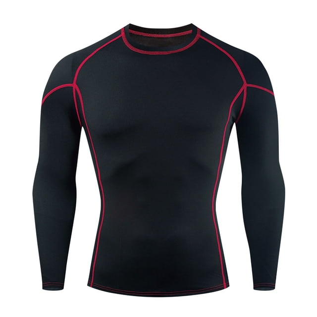 RXIRUCGD T-Shirt Blouse à Col Rond Long pour Homme, Couleur Unie, Ajusté, Haute Résilience, Chandail d'Entraînement, Rouge, Taille : L