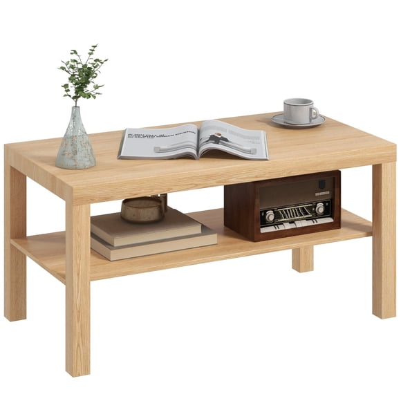 HOMCOM Table Basse à 2 Niveaux avec Tablette de Rangement pour Salon, Bois Naturel