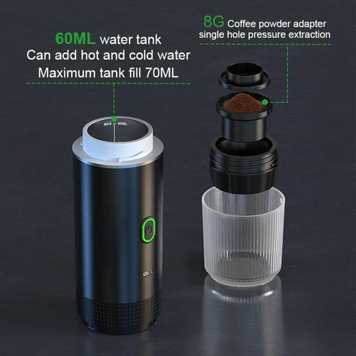 Wireless Electric Portable Espresso Coffee Machine for Camping Coffee Maker Capsule Powder Travel Coffee Maker B