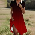 thumbnail image 1 of Ovzne Robes pour Femmes Robe de Plage Mode Femmes Imprimé Dégradé Col en V Manches Courtes Robe Ample et Confortable Robe de Vacances Manches Courtes Imprimée Liquidation, 1 of 7